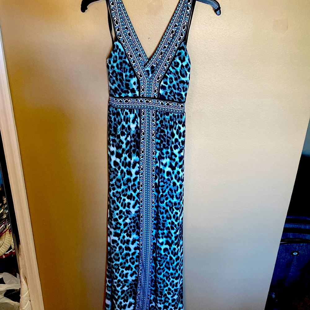Teal and black cheetah print maxi dress